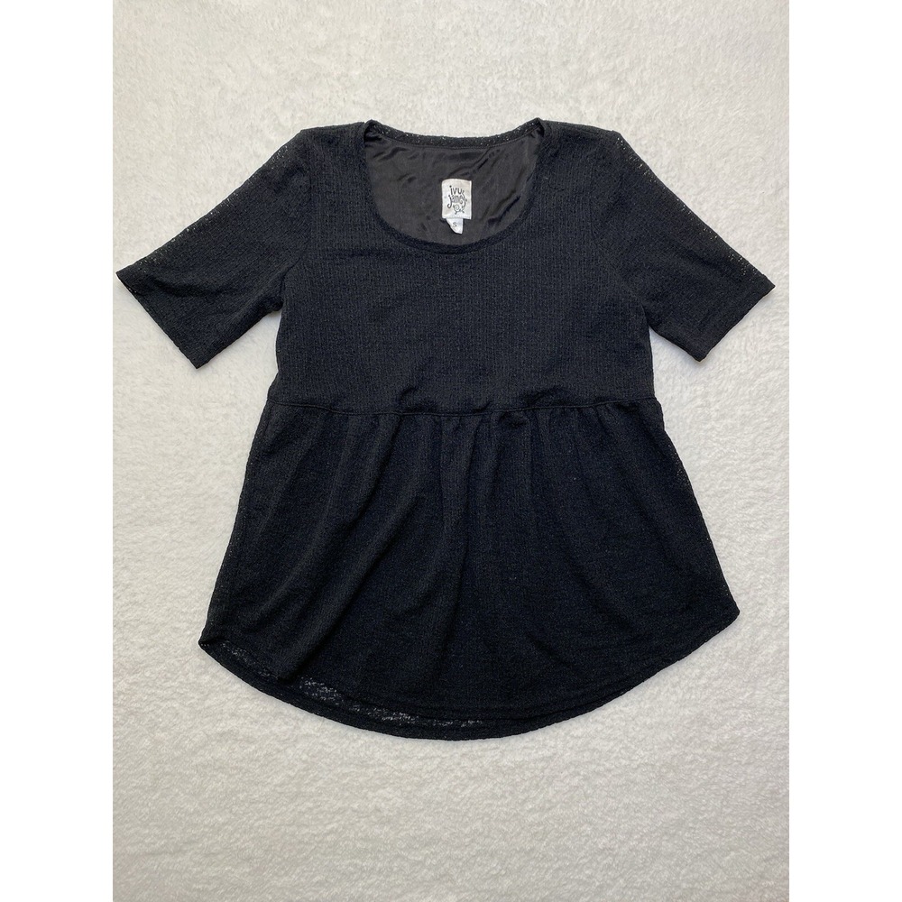 Ivy Jane Black Babydoll Top Short Sleeve Sheer Lower Half Women's Small